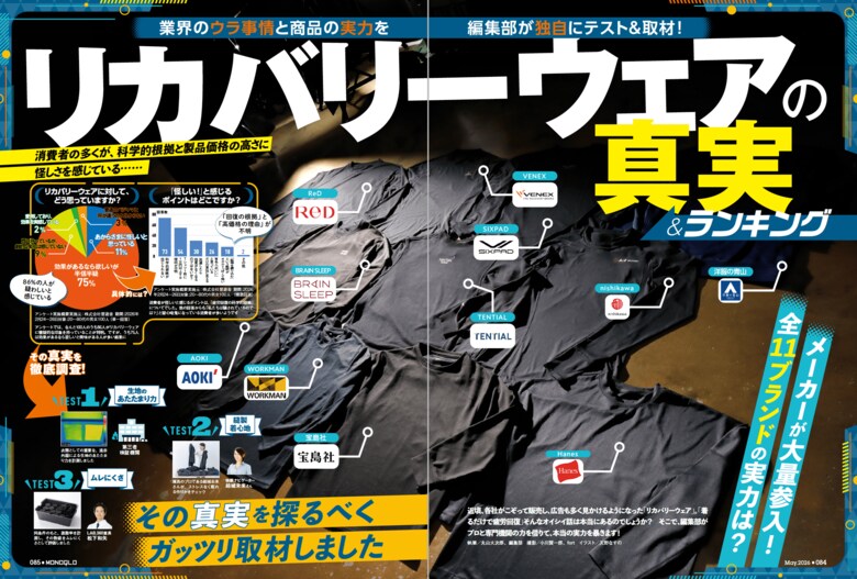 【リカバリーウェアランキング】寝衣としてもおすすめ！ 快適に過ごせて疲労回復も期待できる買いアイテムを探します（MONOQLO2026年5月号）