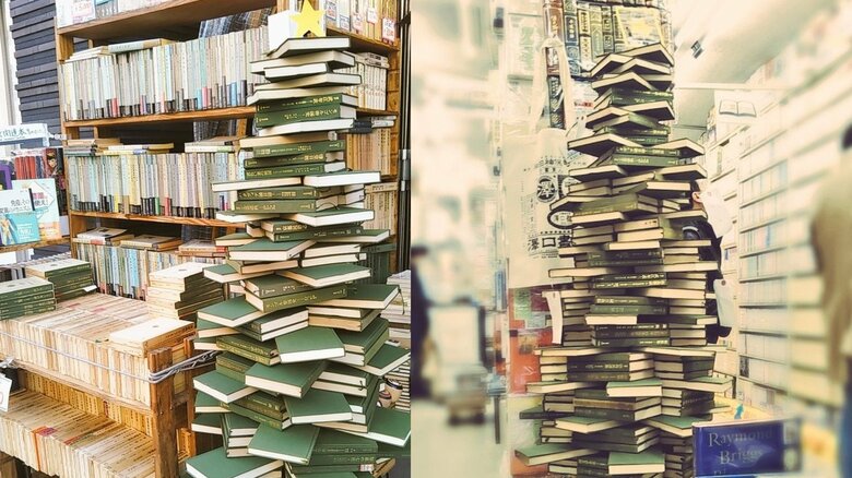 古書店の“本のクリスマスツリー”が話題…芸術的な積み上げ方の工夫を書店員に聞いた｜FNNプライムオンライン
