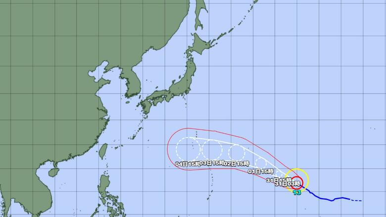 【台風情報】「猛烈な」勢力の台風13号の今後の進路予想は　8月1日には南鳥島近海、3日には小笠原近海に達する見込み｜FNNプライムオンライン