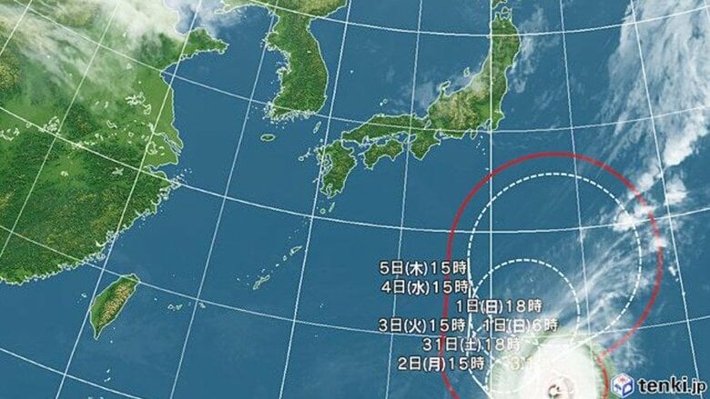 台風31号の進路予想図　日本気象協会 tenki.jpより