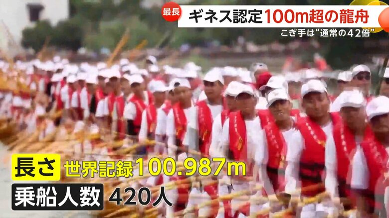 数え切れないほど大勢の人が乗り込み、パドルを漕いで進むボート