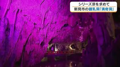 【涼を求めて】８）洞窟の中は…カラフルなＬＥＤの光に浮かぶ自然の造形美　新見市の「満奇洞」【岡山】