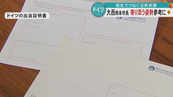 左が「出自証明書」右が仮名を記載する封筒
