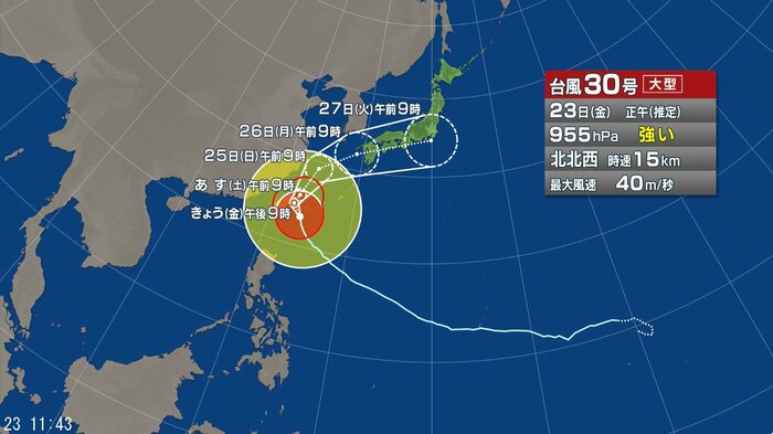 台風30号の進路予想図