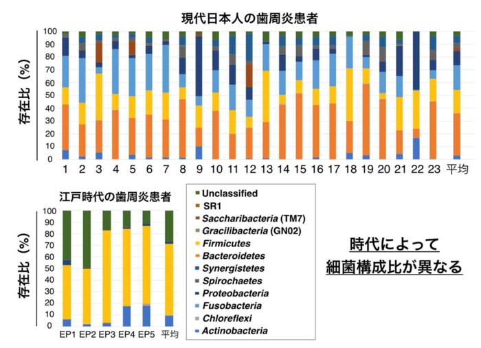 江戸時代と現代の細菌叢の比較 (出典:東京医科歯科大学)