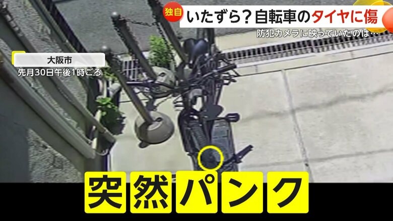 「ナイフで切ったような傷」自転車が突然パンク「イタズラかと思ったら…」原因は“猛暑”鉄板の熱でタイヤが膨張し破裂か 大阪市｜FNNプライムオンライン
