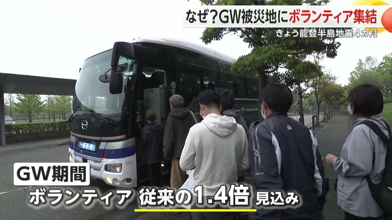 バスにてボランティアの現場に移動