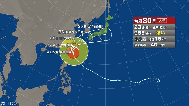 台風30号の進路予想図