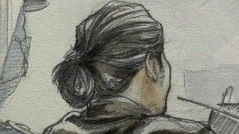 被告人質問時の山上被告の法廷内イラスト（2日）
