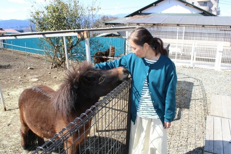 オーナーの岩倉美恵子さんとポニーのユッキー