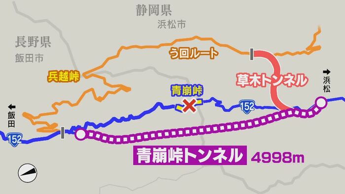 飯田市と浜松市を結ぶ全長4998メートルのトンネル