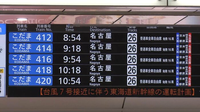 東海道新幹線は名古屋 - 新大阪間で「こだま」のみを運転