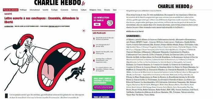 シャルリ・エブドの声明と賛同したフランスメディアの署名