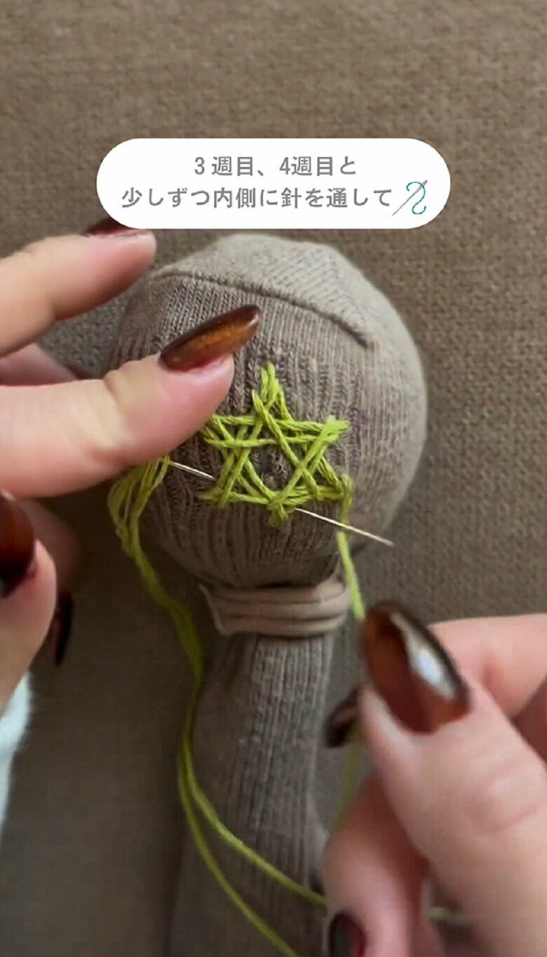 周を繰り返す度に少しずつ内側を縫っていく