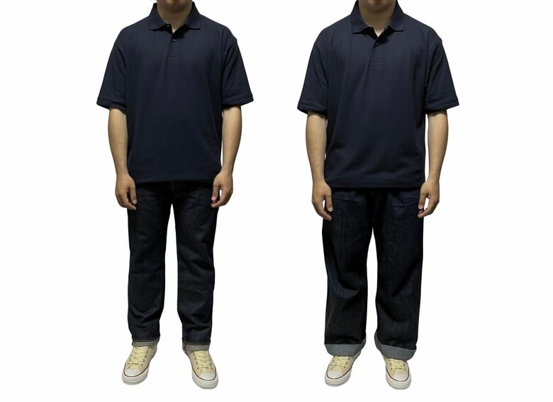 スリムよりワイドなパンツの方がバランス良く見える（特集班撮影）
