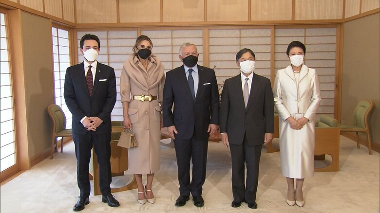 ヨルダン国王夫妻や皇太子と面会された天皇皇后両陛下（2023年4月）