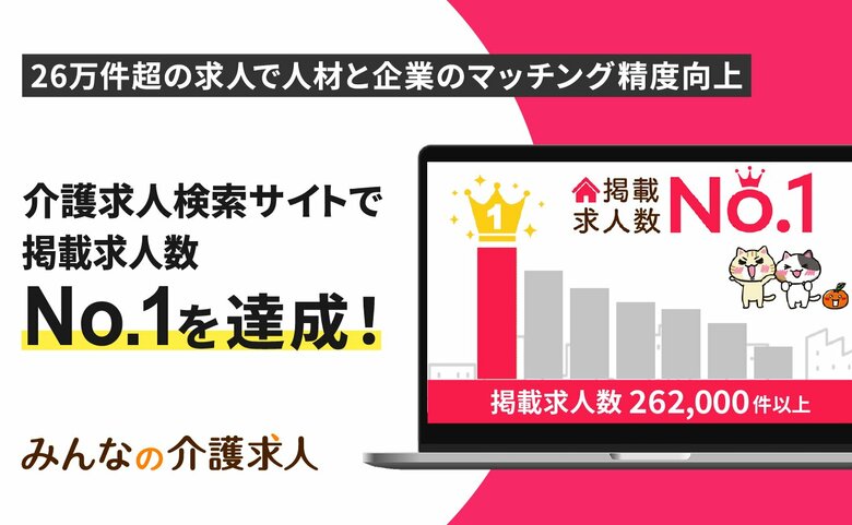 【みんなの介護求人】介護専門転職サイトの掲載求人数ランキングで１位を達成！