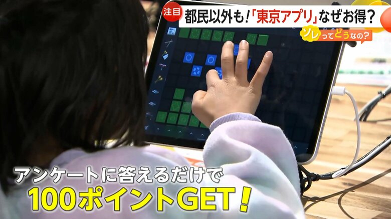体験後、アンケートに答えると100ポイント受け取れる「東京アプリ」