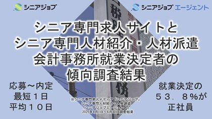 会計事務所へのシニア転職、専門求人サイトで最短1日、平均10日で内定