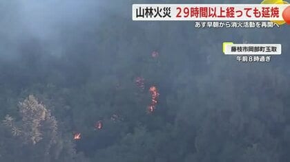 発生から29時間以上が経過も鎮火せず　焼損面積は少なくとも3万5000平方メートル以上　19日朝から消火活動を再開予定
