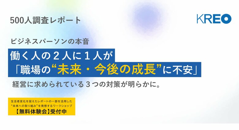 【ビジネスパーソンの本音】働く人の２人に１人が「職場の“未来・今後の成長”に不安あり」