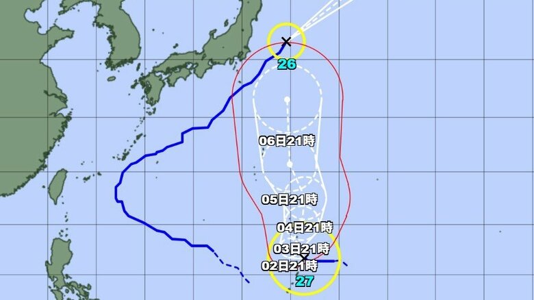 【台風情報】台風27号の進路予想　3日午後9時には「非常に強い勢力」で小笠原近海に達する予想　中心気圧925hPa、中心付近の最大風速45m/sの予想｜FNNプライムオンライン