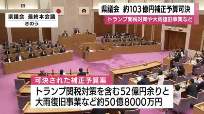 鹿児島県議会　約103億円補正予算可決　トランプ関税対策や大雨復旧事業など　