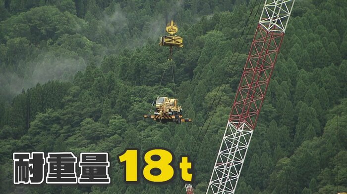 重機も運搬できるケーブルクレーン