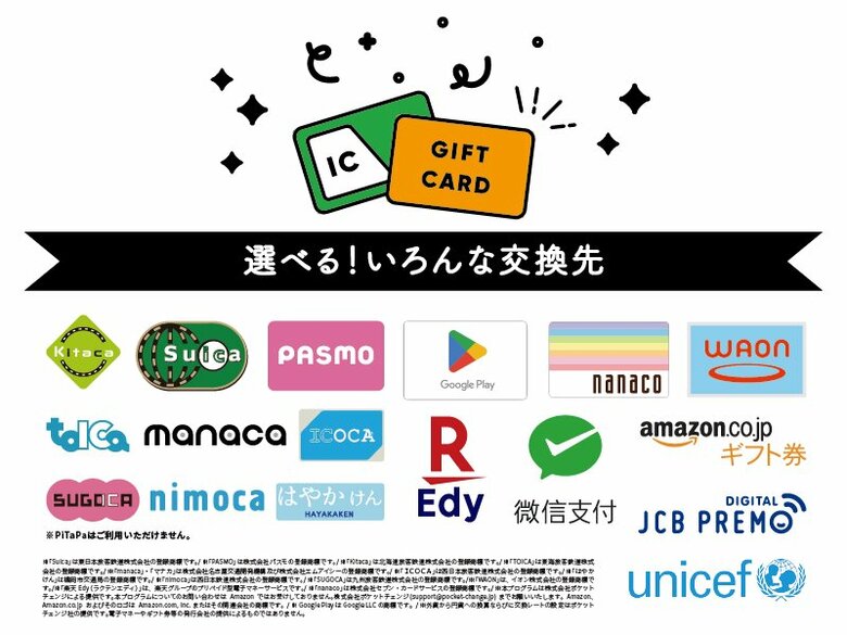 選べるいろんな交換先（提供：株式会社ポケットチェンジ）