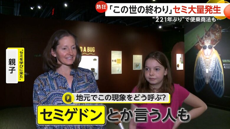 「セミゲドンとか言う人も…」と話す博物館を訪れた親子