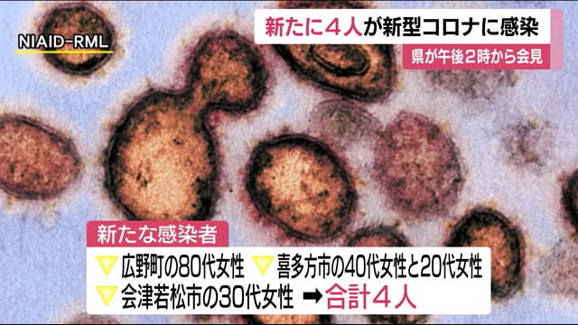 新型コロナ4人の感染を確認<福島県・20日>