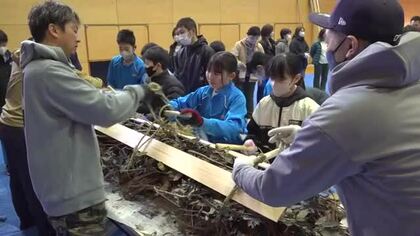 小浜市の伝統行事「お水送り」の神事で担ぐたいまつ　参加する児童たち自ら作る【福井】