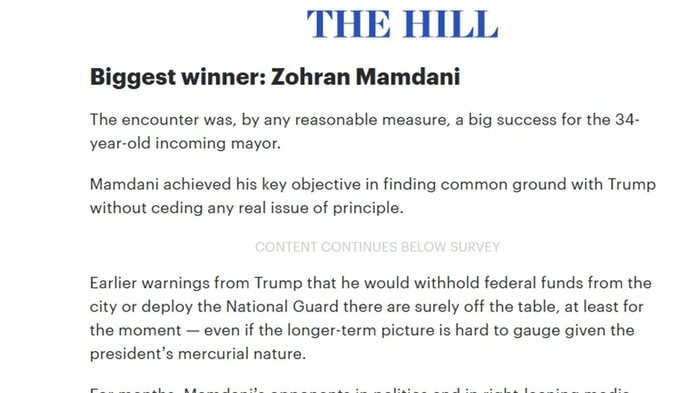 「最大の勝者はマムダニ」と報じたニュースサイト「ザ・ヒル」