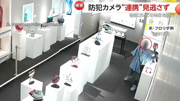 美術品に手を伸ばす人物