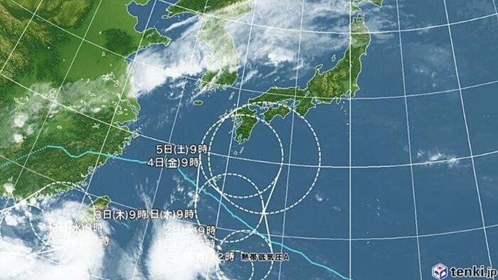 熱帯低気圧の進路予想図　日本気象協会より
