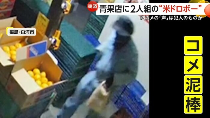 商品を手当たり次第に箱に詰めるコメ泥棒(視聴者提供)