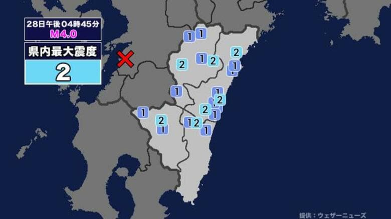 【地震】宮崎県内で震度2 熊本県熊本地方を震源とする最大震度3の地震が発生 津波警報等発表中｜FNNプライムオンライン