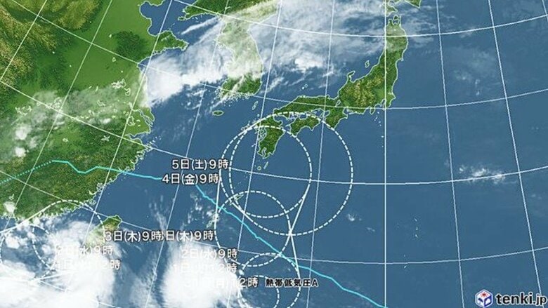 熱帯低気圧の進路予想図　日本気象協会より