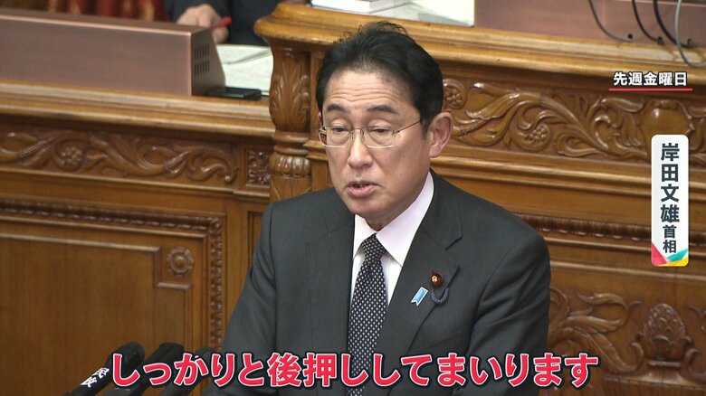 育休中などの「学び直し」をしっかり後押ししていくと発言した岸田首相（27日）