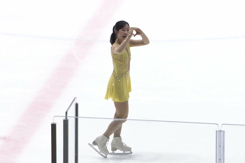 フリー後はガッツポーズを決める演技を披露した中井（東京選手権）