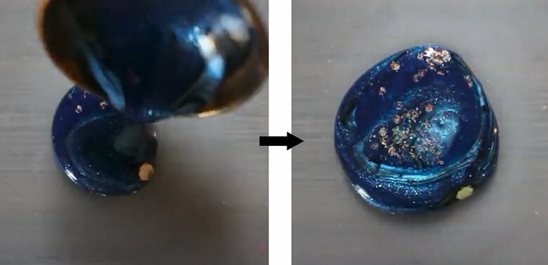 左：垂らしている様子　右：垂らし終わった様子