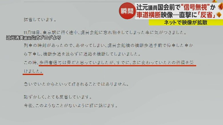 歩行者用信号は赤だったと指摘を受けたことを明らかにした