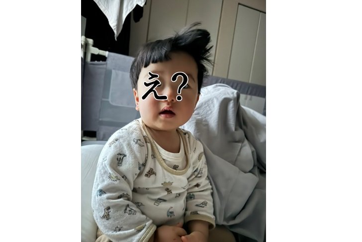 すごい寝癖がついちゃった息子さんの図