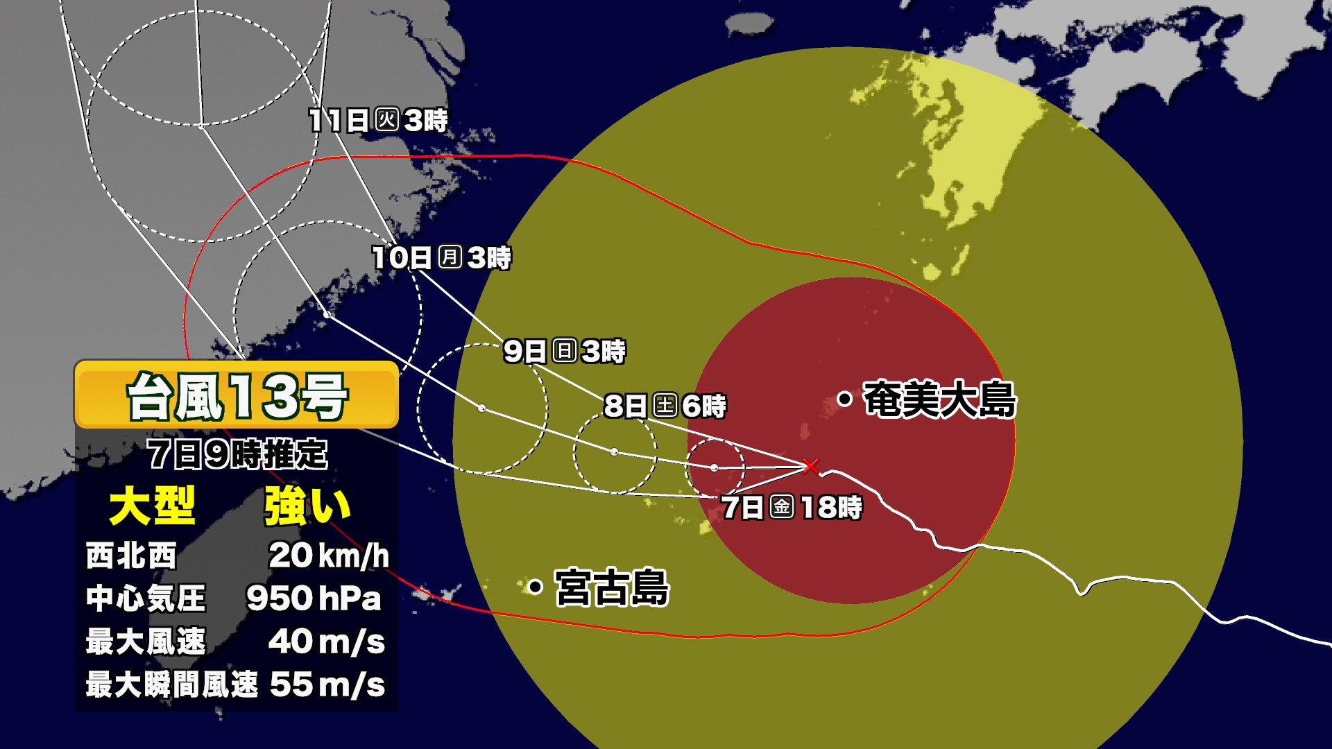 【速報・台風13号】昼頃に奄美・沖縄に最接近　徳之島で最大瞬間風速41.2m　厳重警戒