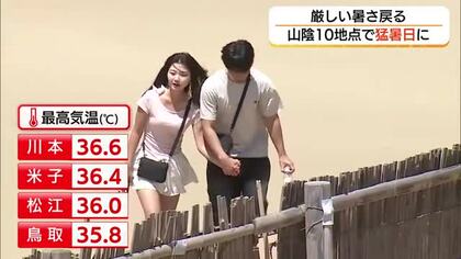 「猛暑」復活　島根・鳥取10地点で35℃超「猛暑日」に　島根には10日ぶり「熱中症警戒アラート」