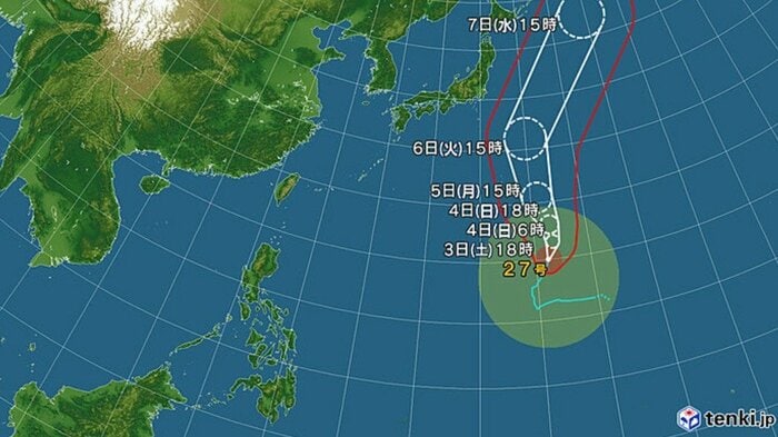 台風27号の進路予想図　日本気象協会 tneki.jpより