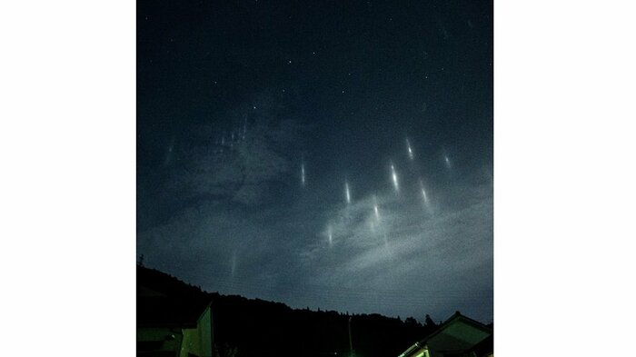 福井県福井市で撮影された光柱現象