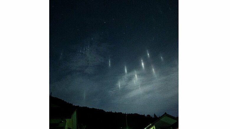 福井県福井市で撮影された光柱現象