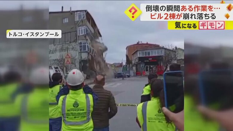 地面陥落によってビルが倒壊する瞬間の映像(3)