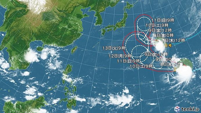台風28・29号の進路予想図(日本気象協会tenki.jpより)